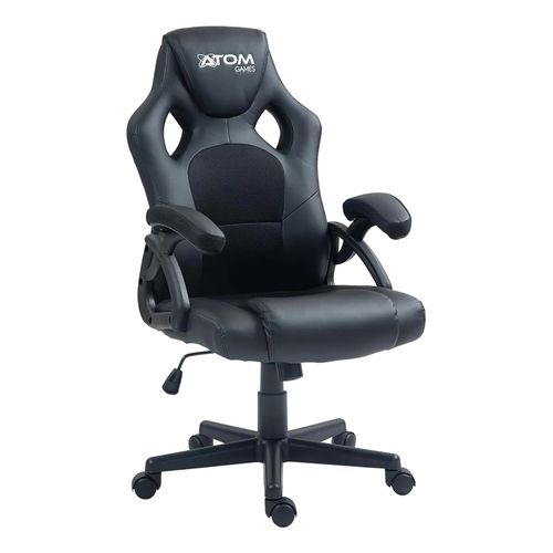 Silla gamer Atom Games LK-8103A-BLK altura ajustable, respaldo de malla, ruedas de PU 50 mm y base giratoria 360, carga máx. 120 kg, negro