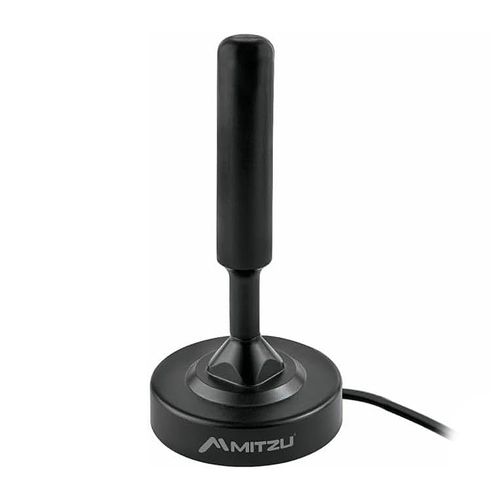Mini antena interior Mitzu THD-3010, recepción HD UHF/VHF, base magnética, largo alcance 470-860 MHz, 5m de cable, color negro