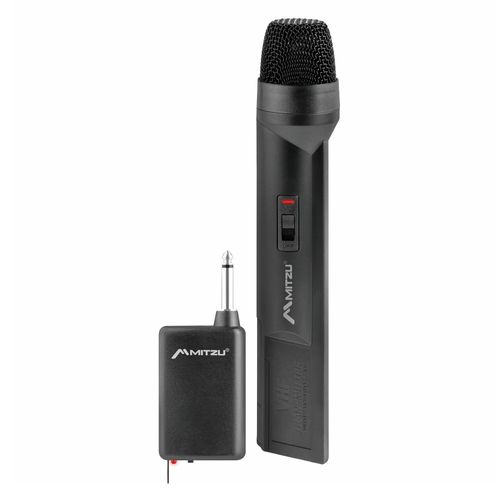 Micrófono inalámbrico profesional Hi-Fi Mitzu 12-1912 bidireccional, 50 m de alcance, receptor 6.3 mm, incluye baterías AA