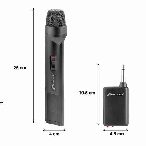 Micrófono inalámbrico profesional Hi-Fi Mitzu 12-1912 bidireccional, 50 m de alcance, receptor 6.3 mm, incluye baterías AA