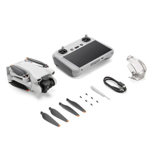 Drone DJI Mini 3 (DJI RC) control con pantalla,  cámara 4K HDR, 38 min de vuelo, estabilizador 3 ejes, blanco