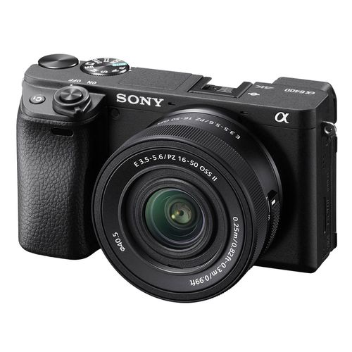 Cámara mirrorless Sony Alpha 6400 sensor APS-C de 24.2MP, lente 16-50mm, enfoque en tiempo real, grabación en 4K, pantalla abatible, negro