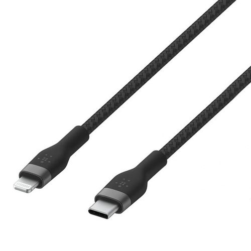 Cable Belkin Pro Flex USB-C a Lightning de 2 metros, reforzado y trenzado, ideal para carga rápida y transferencia, para dispositivos Apple, negro