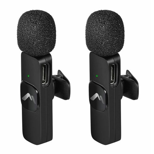 Set micrófonos de solapa 12-8020, inalámbricos, 20 m de alcance, reducción de ruido DSP, hasta 8 h de batería, negro