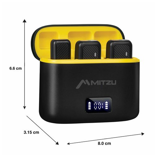 Set de micrófonos Mitzu de solapa 12-8050, inalámbricos con base cargadora, alcance 40 m, reducción de ruido DSP, batería recargable