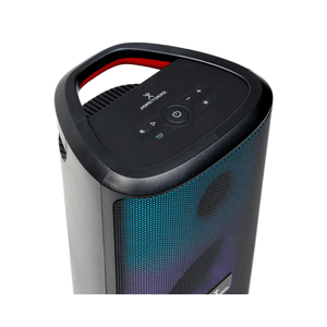 Bocina bluetooth Perfect Choice Rampage, 30W, luz frontal RGB, IPX5, batería 12h, Power Bank, entrada micrófono, negro