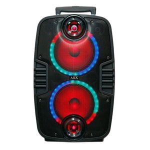 Bocina torre Bluetooth Audiobox AbX-211R, 4000W, TWS, batería 8h, doble woofer de 10", luces LED, ruedas, micrófono inalámbrico incluido, negro