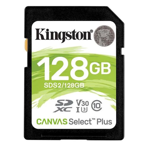 Tarjeta SD Kingston Canvas Select Plus 128GB, velocidad de lectura 100MB/s, Clase 10 U1, para cámaras y celulares