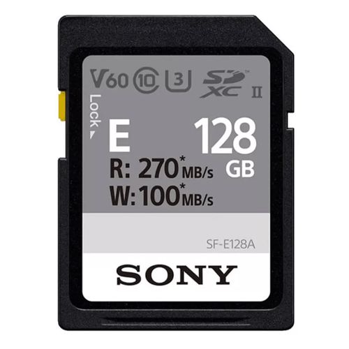Tarjeta SD Sony SF-E 128GB UHS-II, Clase 10 U3, V60, hasta 120MB/s lectura, IP57, ideal para cámaras profesionales y grabación de video en 4K