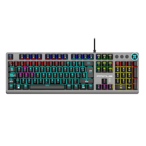Teclado gaming Primus Ballista 91T mecánico 105 teclas, Switch rojo lineal 70M pulsaciones, 20 patrones RGB, cable USB trenzado, español, gris