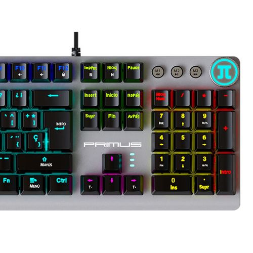 Teclado gaming Primus Ballista 91T mecánico 105 teclas, Switch rojo lineal 70M pulsaciones, 20 patrones RGB, cable USB trenzado, español, gris