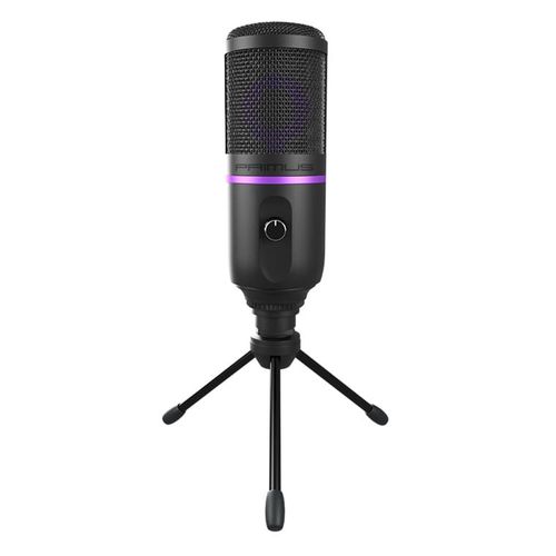 Micrófono gamer Primus Ethos 100T alámbrico, condensador, USB, cardioide, iluminación RGB, botón mute, base metálica, compatible Windows y Mac OS