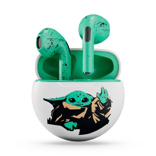 Audífonos bluetooth True Wireless Primus Grogu ARCUS230 resistencia IPX2, duración máxima 14 horas con estuche, edición Star Wars, blanco y verde