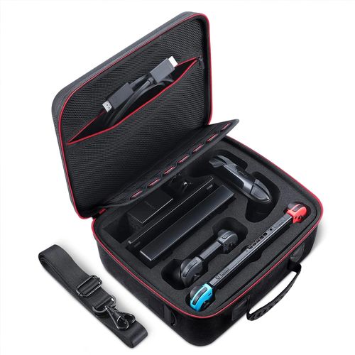 Funda rígida de viaje compatible con Nintendo Switch y Switch OLED, compacta, interior acolchado, cierre seguro, ideal para transportar y proteger