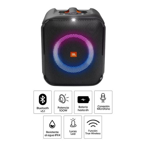 Bocina bluetooth JBL PartyBox Encore Essential 100W, resistente al agua IPX4, hasta 6 horas de reproducción, negro