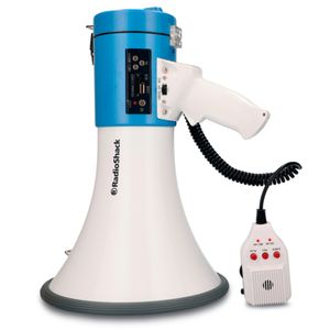 Megáfono recargable Radioshack A15F0206 inalámbrico, alcance hasta 1500 metros, duración máx. 8 horas, blanco