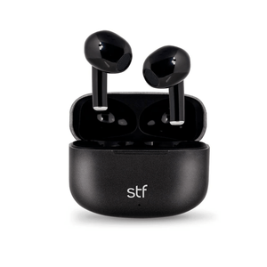 Audífonos bluetooth True Wireless STF Aurum micrófono, duración máx. 16 horas con estuche de carga, negro