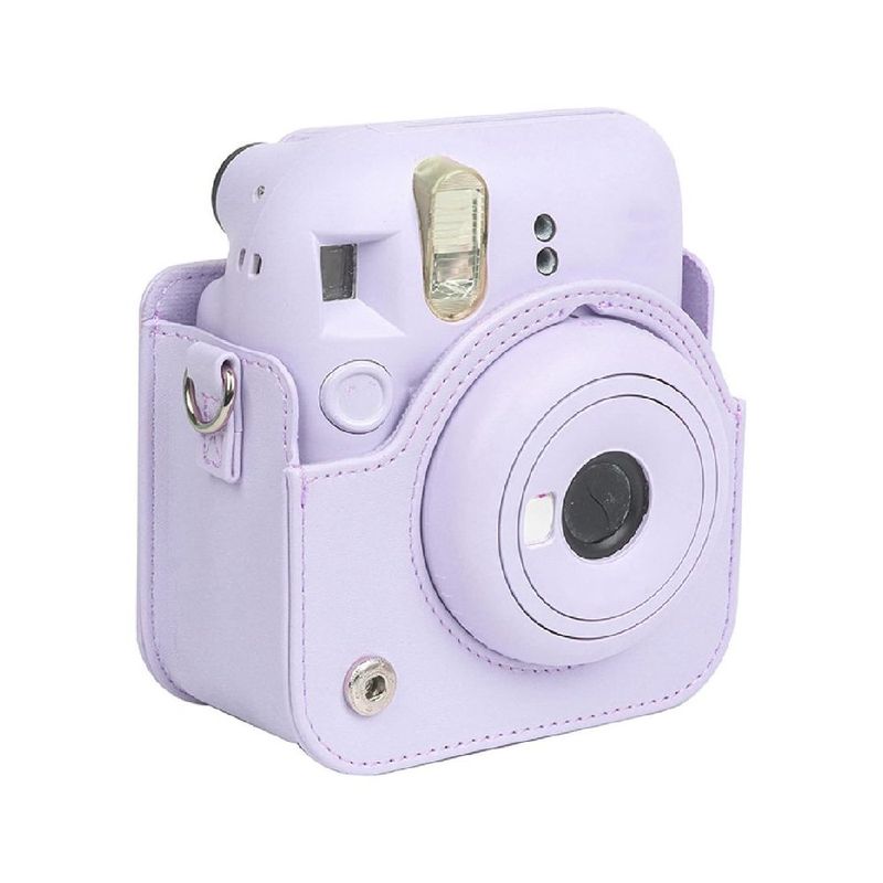 Estuche Instax Mini 12 Fujifilm morado con correa beneficio oblicuo