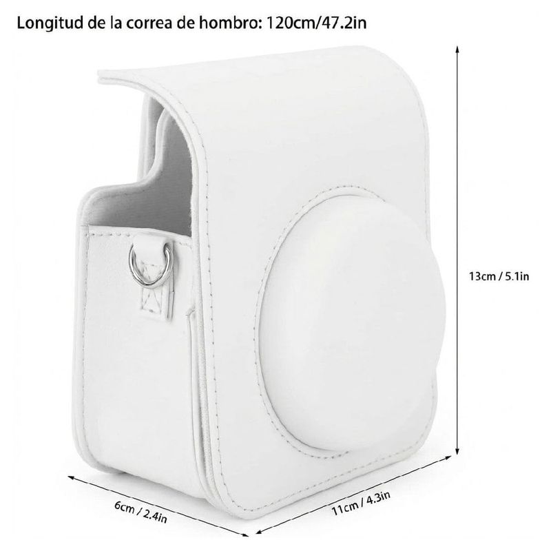 Estuche Instax Mini 12 Fujifilm blanco con correa medidas diagonal