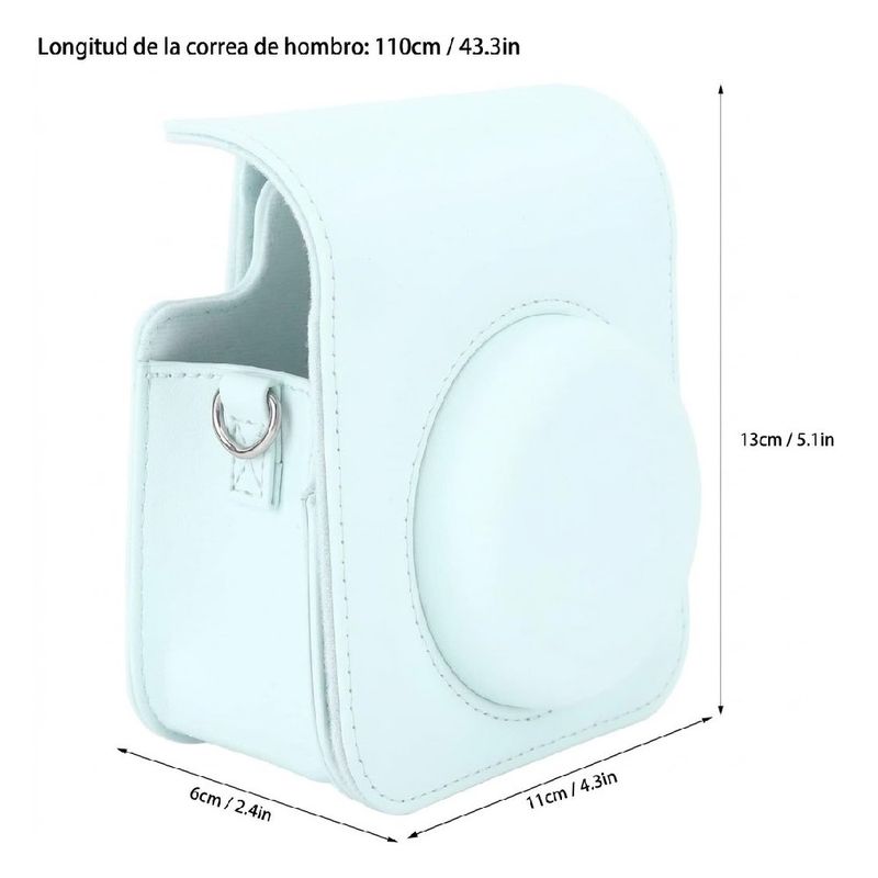 Estuche Instax Mini 12 Fujifilm verde con medidas diagonal