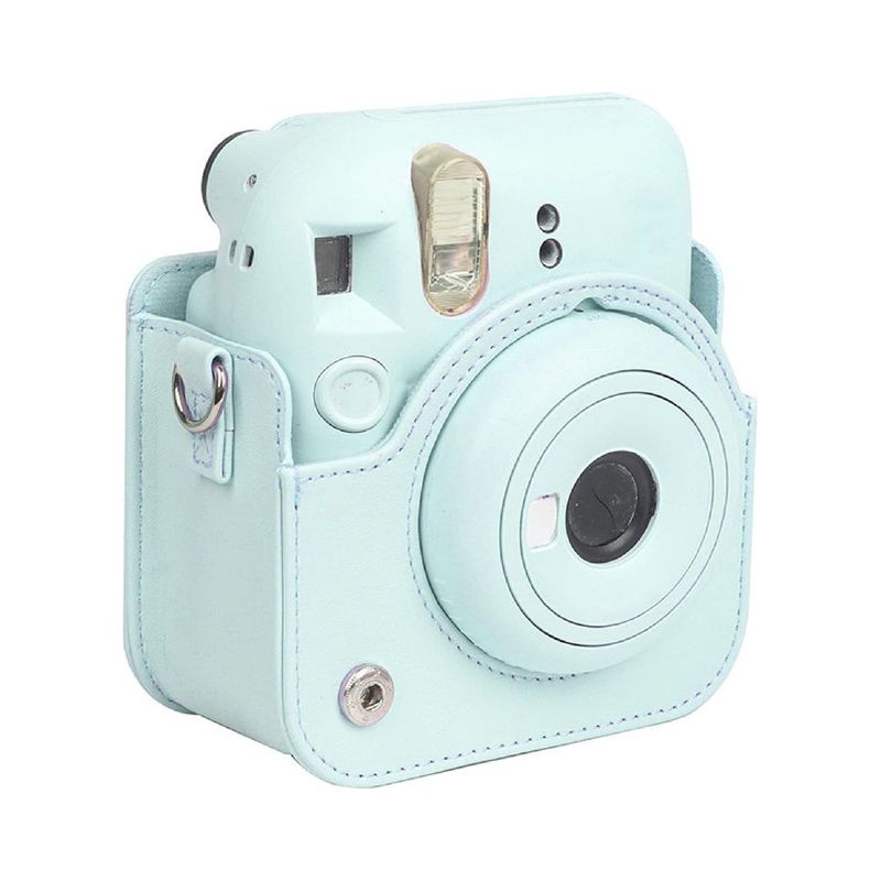 Estuche Instax Mini 12 Fujifilm verde con beneficios diagonal