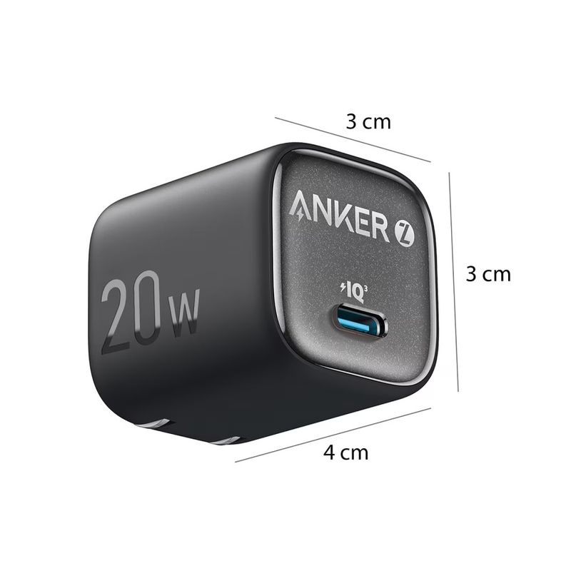 Cargador Anker USB-C 20W carga rápida seguro negro ESPECIFIACIONES