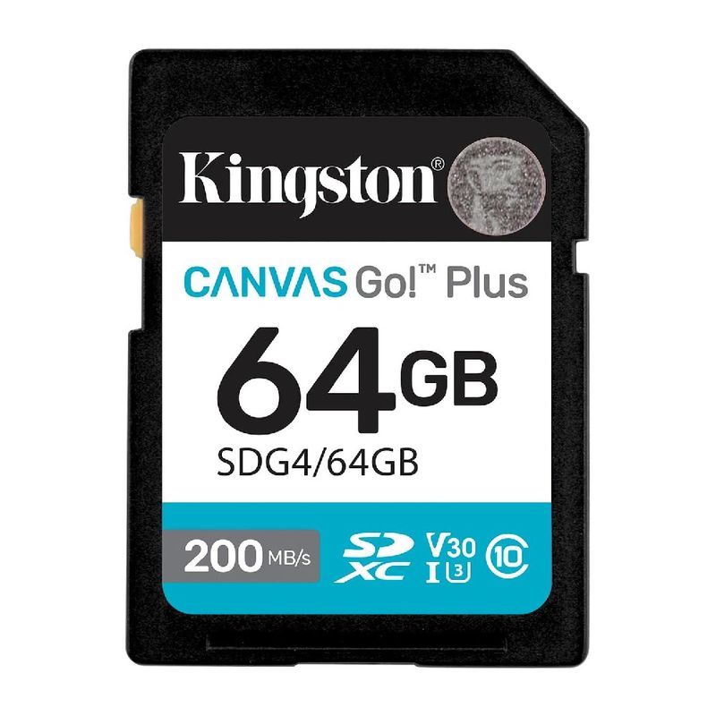 SD Kingston Canvas Go Plus 64GB Gen4 U3 V30 4K Ultra HD frontal