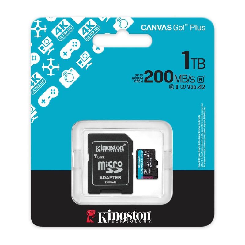 MicroSD Kingston Canvas Go Plus 1TB A2 U3 V30 Gen4 frontal