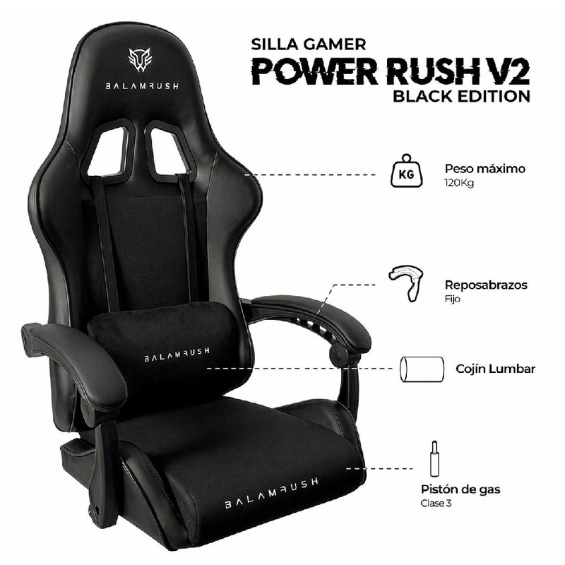 Silla Gamer Balam Rush Power Rush V2 120kg Reclinable frontal oblicuo funciones