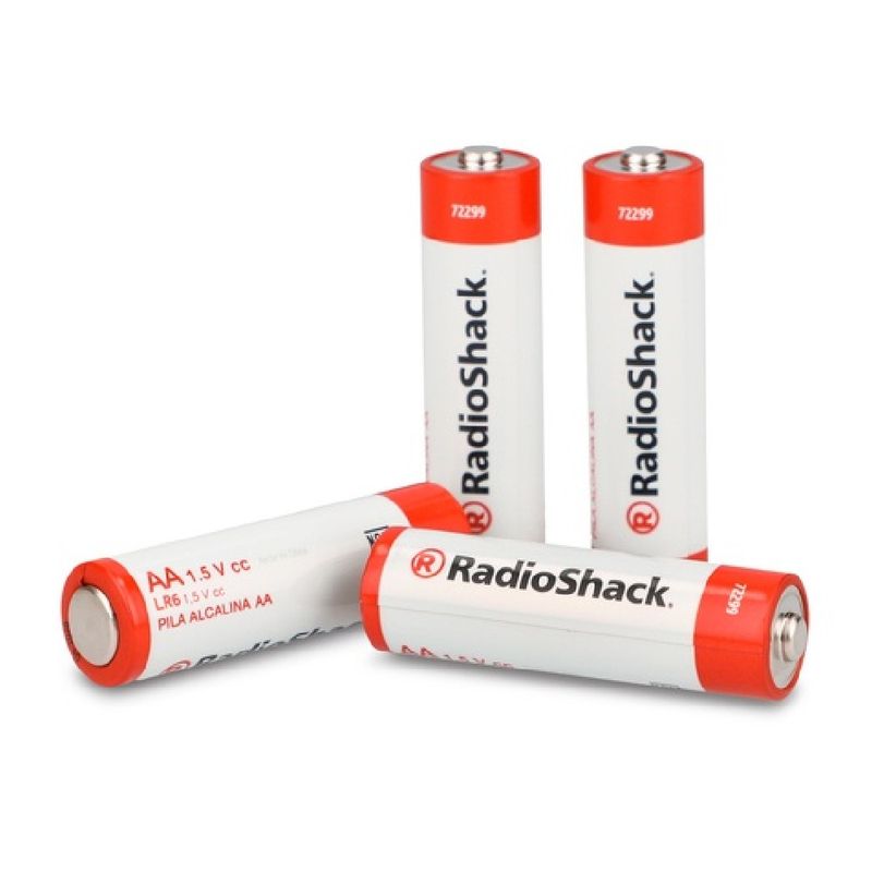 Pila alcalina RadioShack AA 4 piezas energía uso diario frontal oblicuo