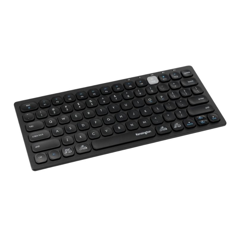 Teclado inalámbrico multidispositivo tecnología dual negro vista frontal oblicuo