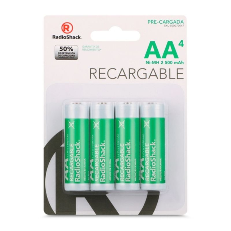Baterías recargables AA RadioShack 2500 mAh pack de 4 vista empaque