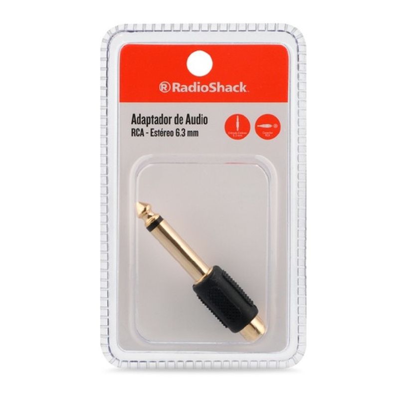 Adaptador de audio RCA a estéreo 6.3 mm RadioShack dorado frontal