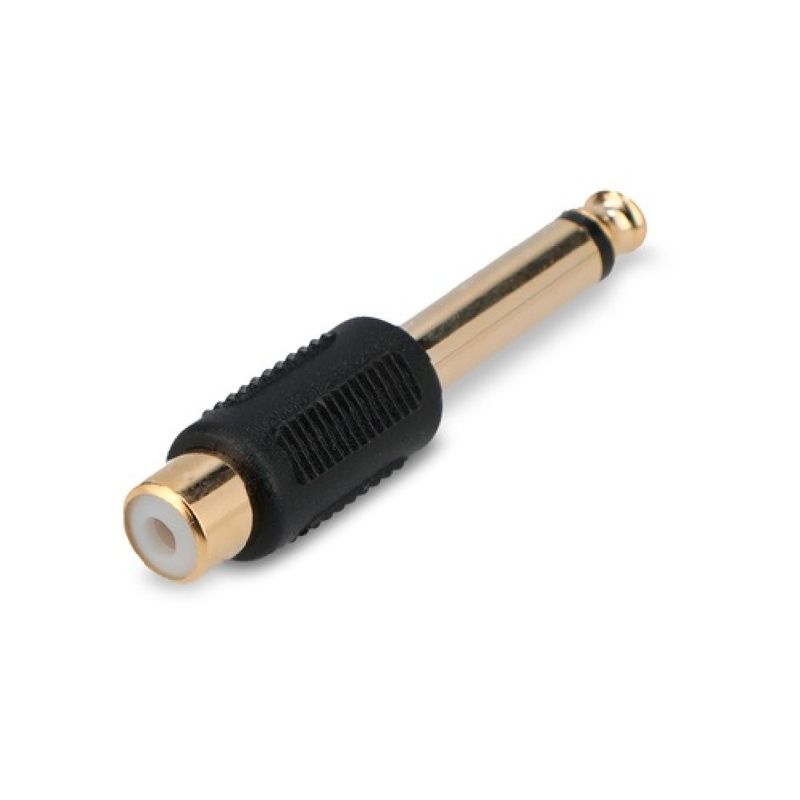 Adaptador de audio RCA a estéreo 6.3 mm RadioShack dorado diagonal