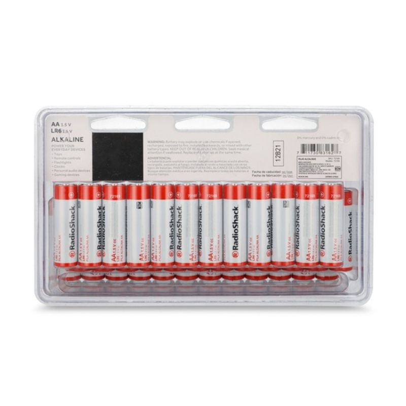 pilas alcalinas pilas alcalinas AA RadioShack 72169 36 piezas vista dorsal de empaque