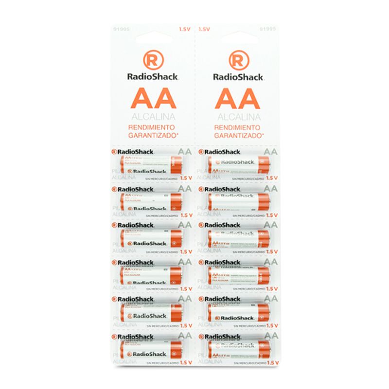 Pilas AA RadioShack alcalinas 12 piezas vista frontal