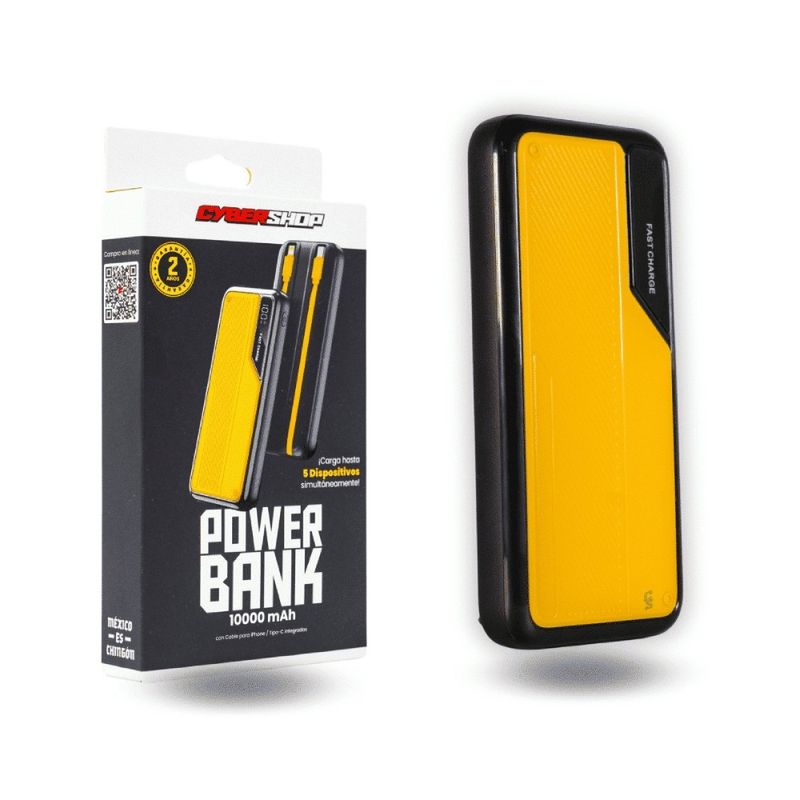 Power Bank Cybershop POW-6 10,000 mAh 22.5W amarillo negro frontal oblicuo