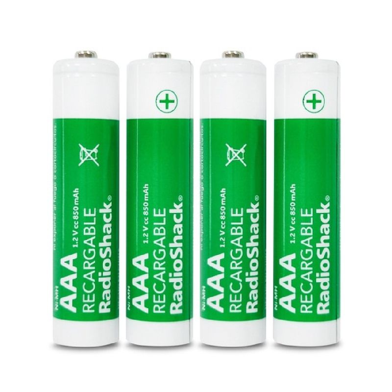 Baterías AAA recargables RadioShack 850 mAh, pack 4 pzas frontal características