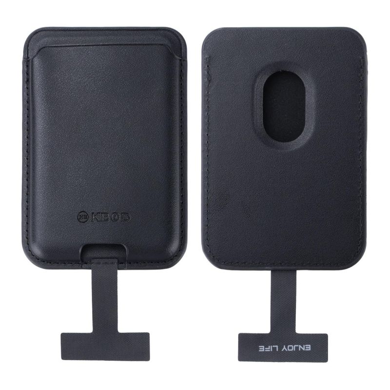 Tarjetero magnético Wallet KBOD hasta 3 tarjetas compatible MagSafe negro vista frontal y dorsal