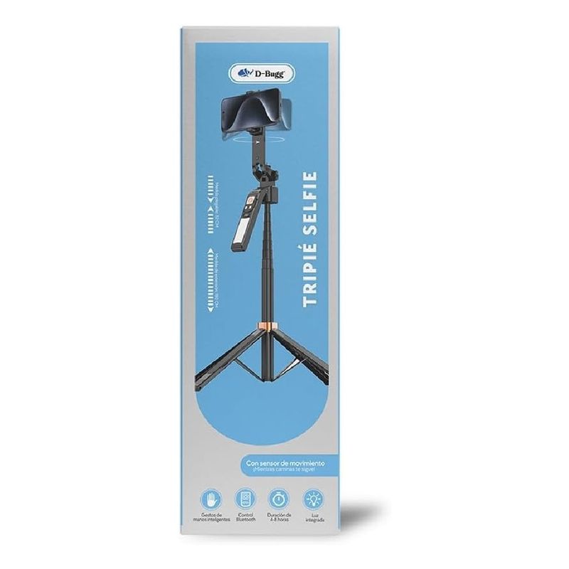 Selfie stick tripié D-Bugg 1.8 m Bluetooth negro recargable empaque frontal