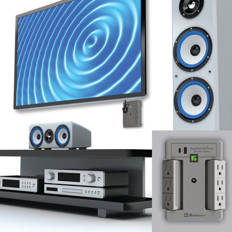 Supresor de picos Koblenz SS-2000-USBAC 6 tomas puertos USB A y USB C gris vista frontal en uso