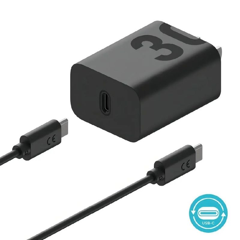 Cargador Motorola 30W Turbo USB-C negro para celular 1 m diagonal