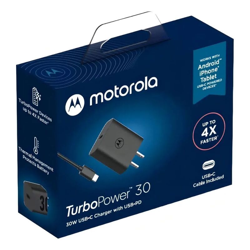 Cargador Motorola 30W Turbo USB-C negro para celular 1 m longitud empaque