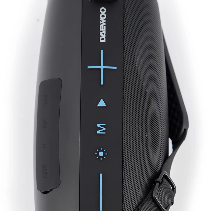 Bocina portátil Daewoo DW220 Bluetooth 10W color negro detalle de controles