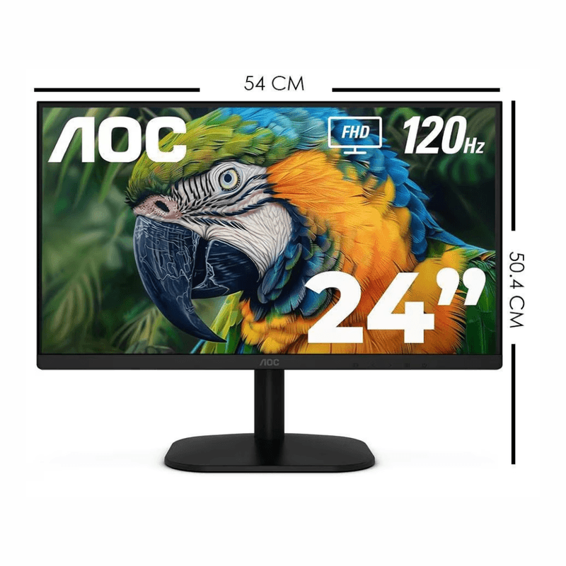 Monitor AOC 24" plano LED FHD 120Hz 1ms HDMI VGA VESA negro dimensiones