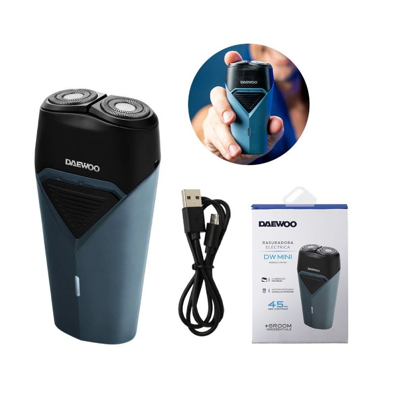 Rasuradora portátil Daewoo DW-RS1 USB Tipo-C azul contenido