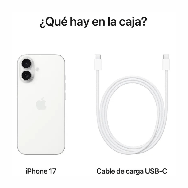 iPhone 17 256GB 12GB RAM 48MP 6.3" 5G USB Tipo-C blanco contenido de caja