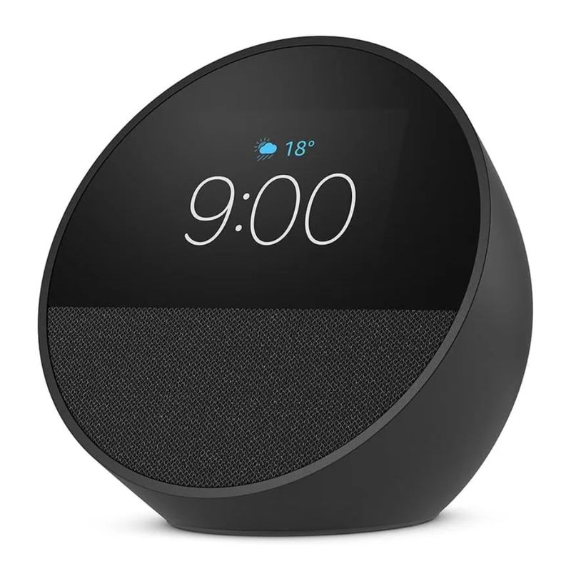 Bocina inteligente Amazon Echo Spot 2024 con Alexa Wi-Fi negro frontal oblicuo