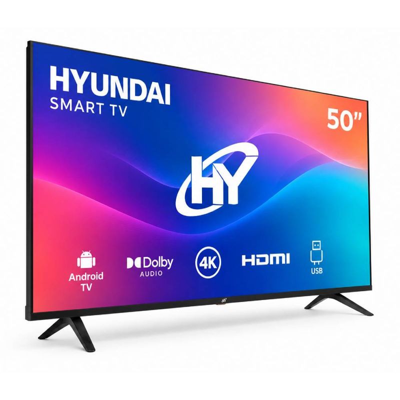 Smart TV Hyundai 50 4K UHD Android TV HDR10 negro frontal oblicuo